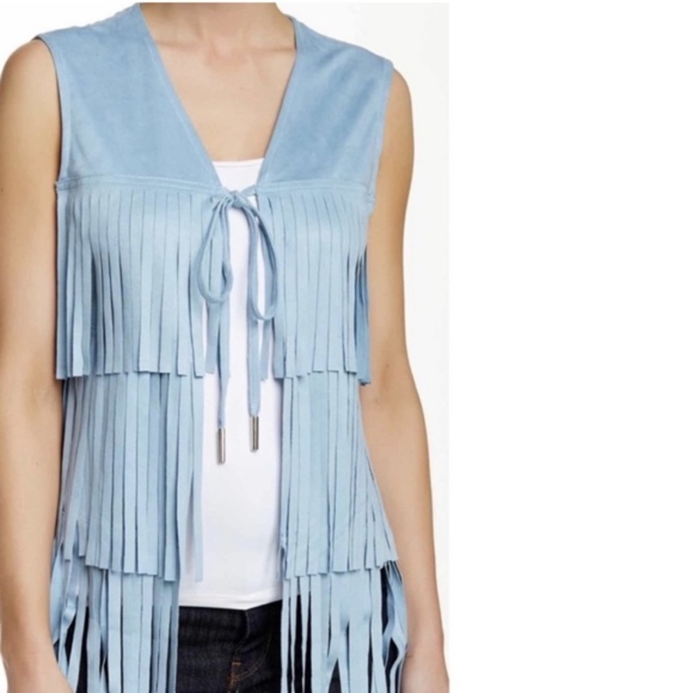 Western Love Token $168 New Faux Suede Baby Blue Cloud Vest Bow Silver Nordstrom